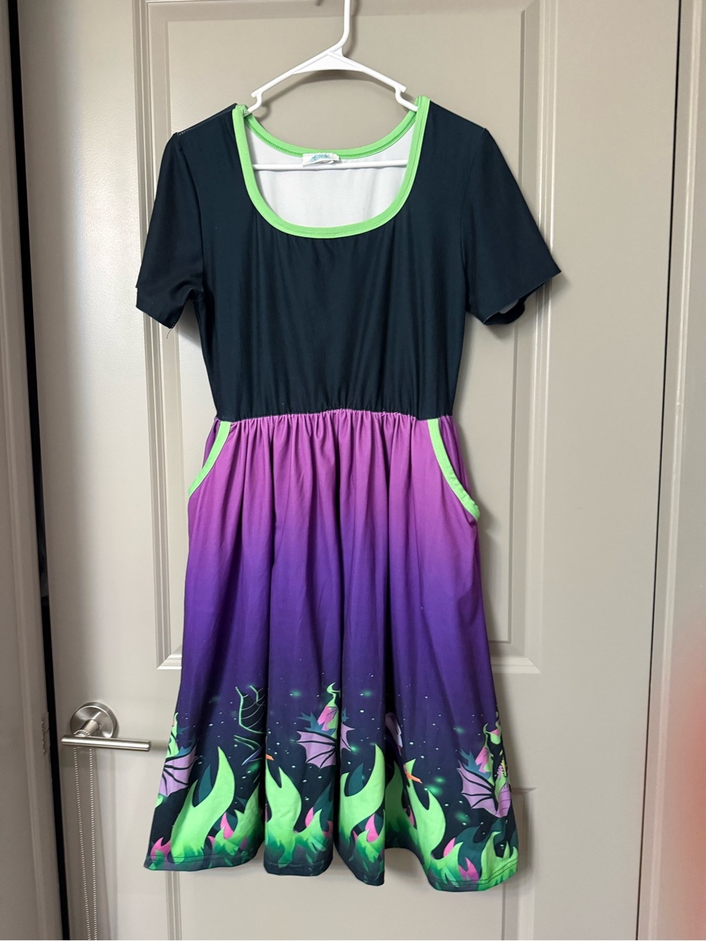 Disney villains Gradient Purple malufucent Print Dress with Green Trim